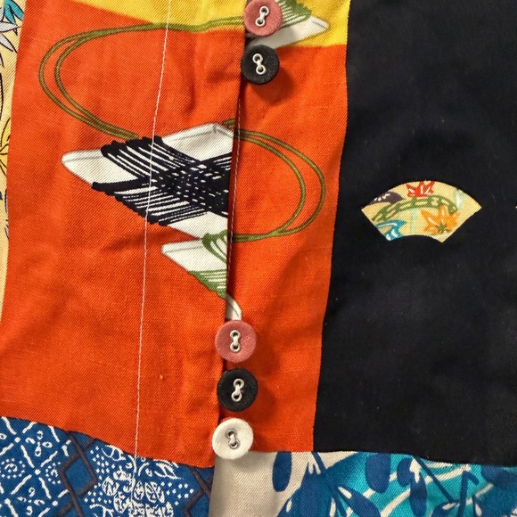 Citron Santa Monica Silk Linen Patchwork Japanese Art Blouse Jacket M Artisan - Picture 9 of 12